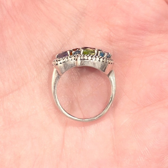 Vintage Silver Hamsa Gemstone Ring, Milgrain Sterling, Rainbow Gem, Size 6.25 - Picture 13 of 17